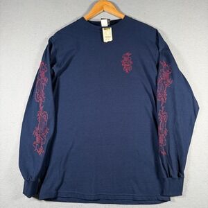 Vintage Bullhead Men Navy Blue Red Dragon Graphic Long Sleeve T-Shirt Size M NWT